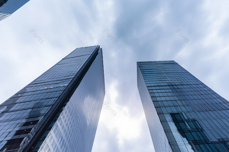 发达城市都市蓝色玻璃幕墙建筑金融写字楼大厦仰拍摄影,高清,摄影图,摄影图片,图片大全,摄影图免费下载